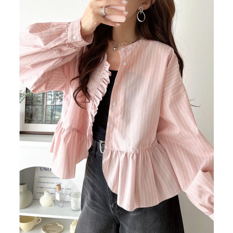 ピンク | ふわっと華やかシルエット美人♪柄アソートフリルデザインブラウス | Classical Elf 