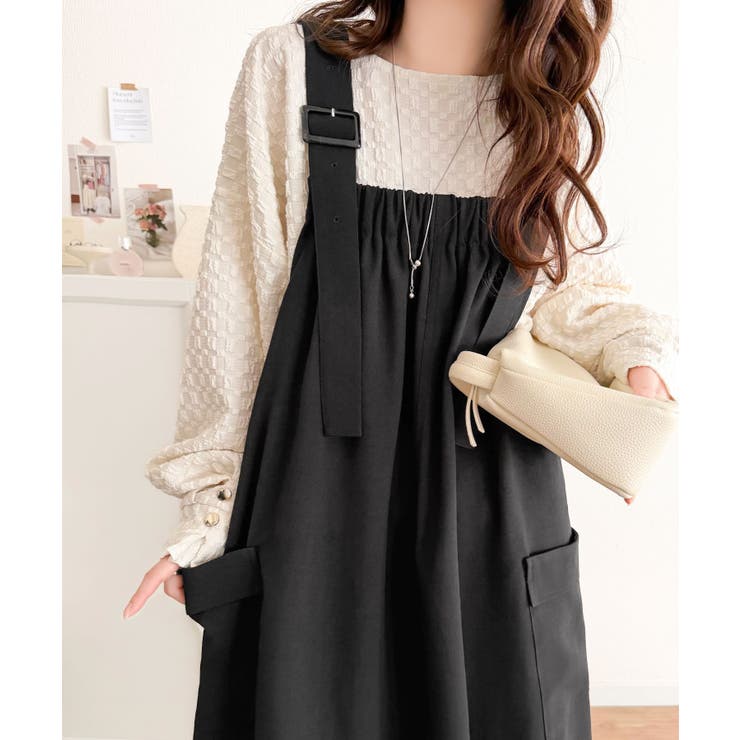 重ね着が楽しい♪着回し自在◎リネンライク素材胸元ギャザー＆ポケット使いAラインジ… | Classical Elf  | 詳細画像13 