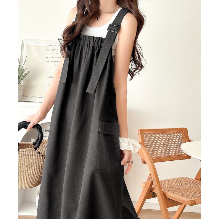 重ね着が楽しい♪着回し自在◎リネンライク素材胸元ギャザー＆ポケット使いAラインジ… | Classical Elf  | 詳細画像19 