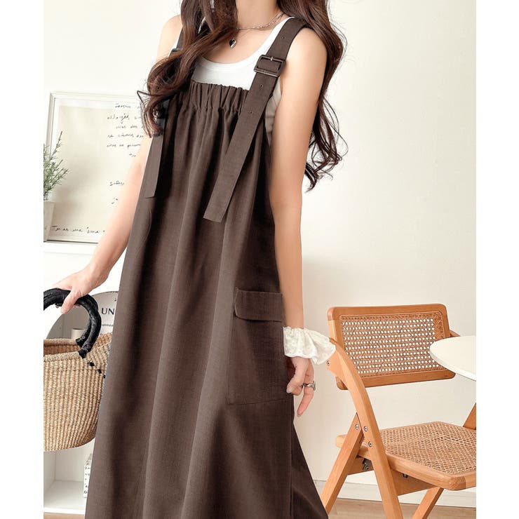 重ね着が楽しい♪着回し自在◎リネンライク素材胸元ギャザー＆ポケット使いAラインジ… | Classical Elf  | 詳細画像28 