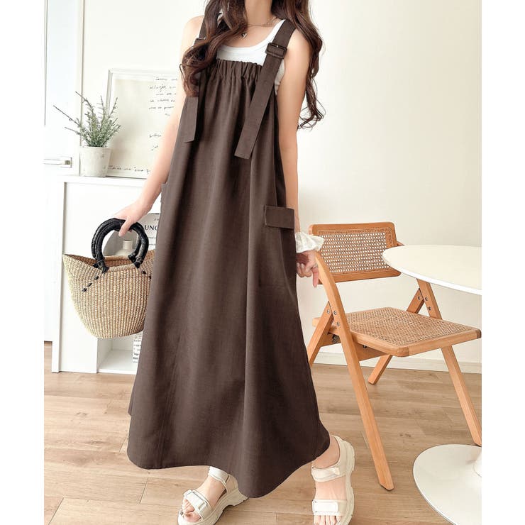 重ね着が楽しい♪着回し自在◎リネンライク素材胸元ギャザー＆ポケット使いAラインジ… | Classical Elf  | 詳細画像30 