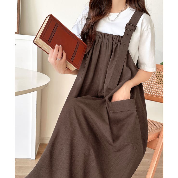 重ね着が楽しい♪着回し自在◎リネンライク素材胸元ギャザー＆ポケット使いAラインジ… | Classical Elf  | 詳細画像31 