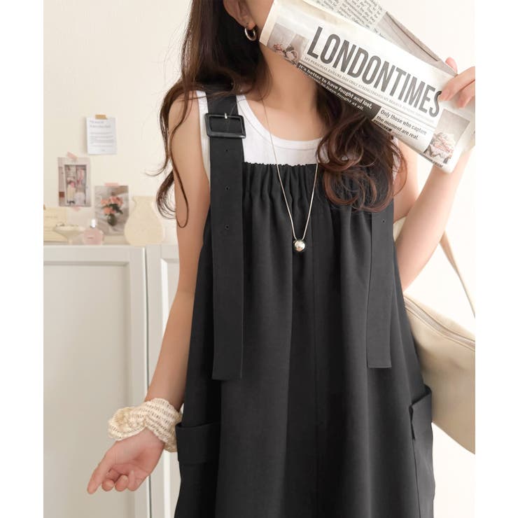 重ね着が楽しい♪着回し自在◎リネンライク素材胸元ギャザー＆ポケット使いAラインジ… | Classical Elf  | 詳細画像2 