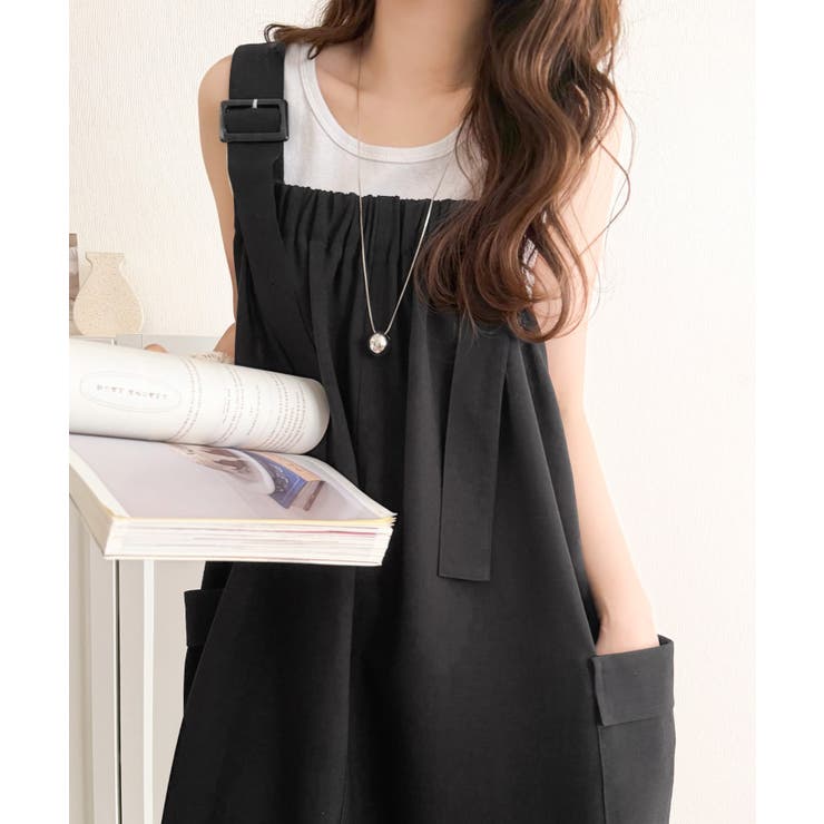 重ね着が楽しい♪着回し自在◎リネンライク素材胸元ギャザー＆ポケット使いAラインジ… | Classical Elf  | 詳細画像4 