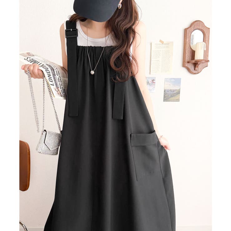 重ね着が楽しい♪着回し自在◎リネンライク素材胸元ギャザー＆ポケット使いAラインジ… | Classical Elf  | 詳細画像5 