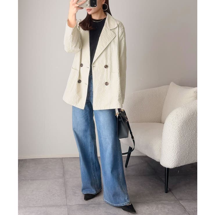 さらっと羽織る、立体の表情。サッカー素材ダブルテーラードジャケット（長袖） | Classical Elf  | 詳細画像7 