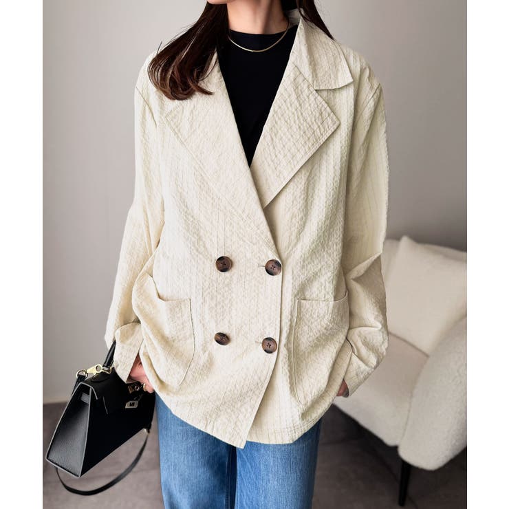 さらっと羽織る、立体の表情。サッカー素材ダブルテーラードジャケット（長袖） | Classical Elf  | 詳細画像9 