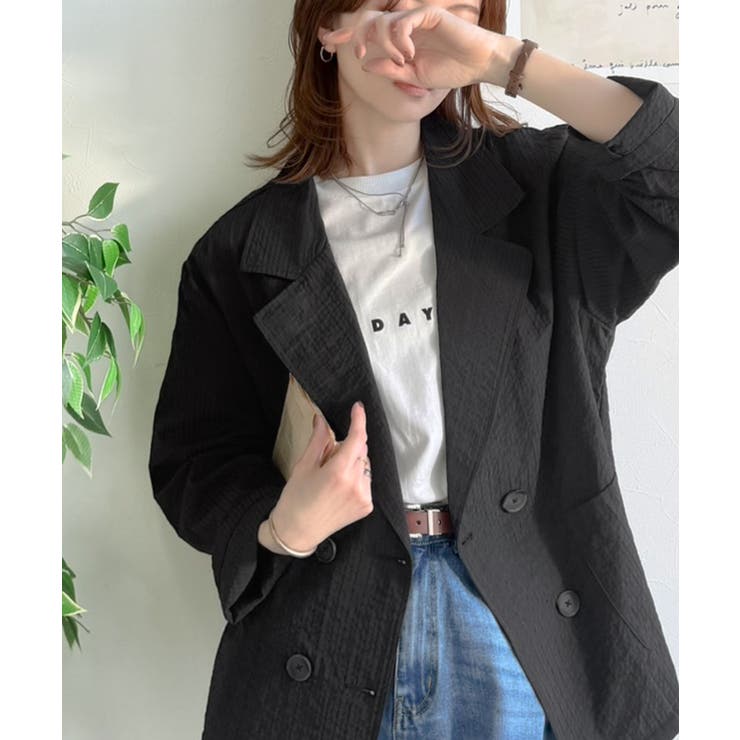 さらっと羽織る、立体の表情。サッカー素材ダブルテーラードジャケット（長袖） | Classical Elf  | 詳細画像12 