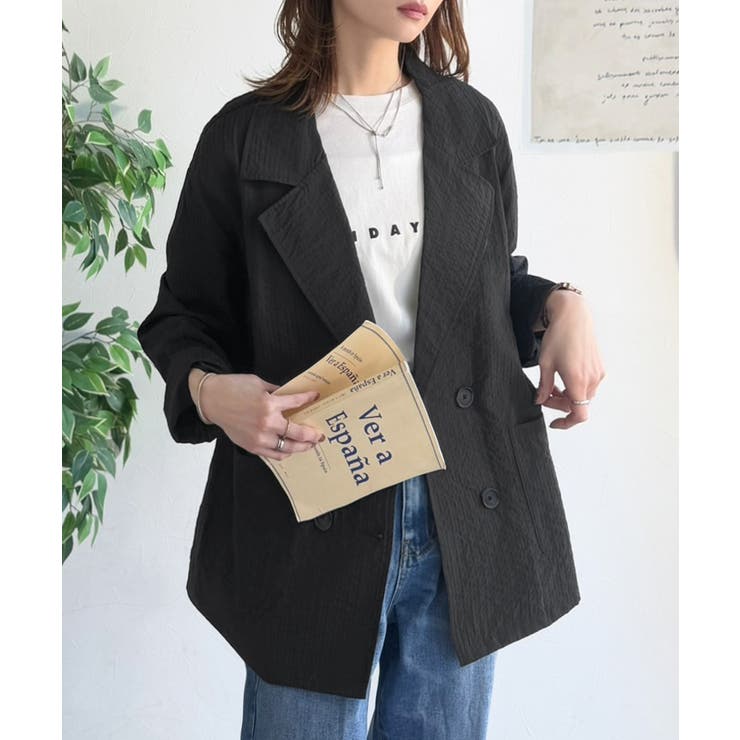 さらっと羽織る、立体の表情。サッカー素材ダブルテーラードジャケット（長袖） | Classical Elf  | 詳細画像13 