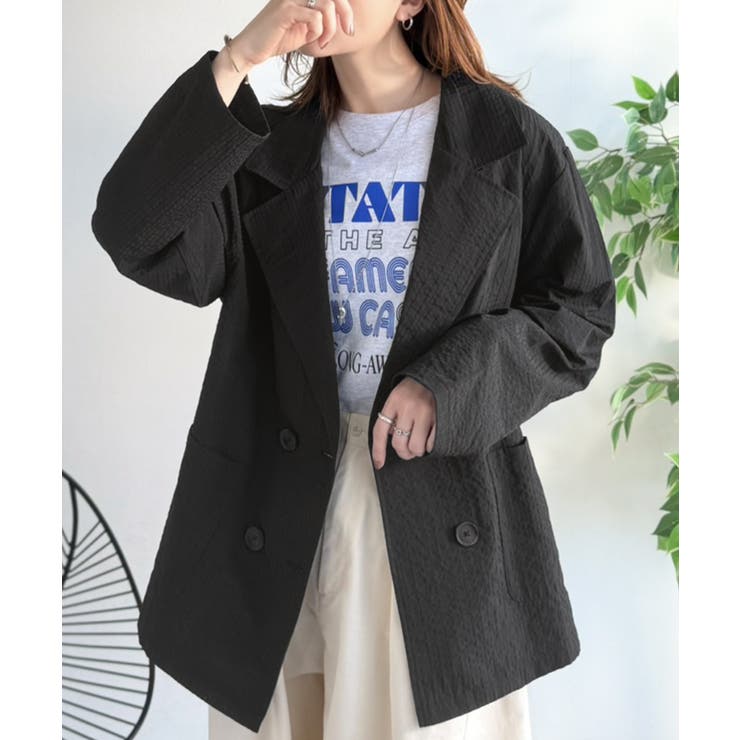 さらっと羽織る、立体の表情。サッカー素材ダブルテーラードジャケット（長袖） | Classical Elf  | 詳細画像14 