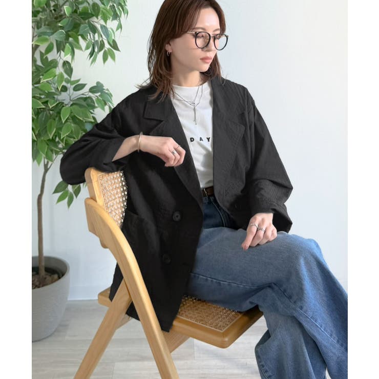 さらっと羽織る、立体の表情。サッカー素材ダブルテーラードジャケット（長袖） | Classical Elf  | 詳細画像18 