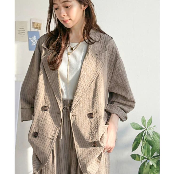 モカ | さらっと羽織る、立体の表情。サッカー素材ダブルテーラードジャケット（長袖） | Classical Elf 