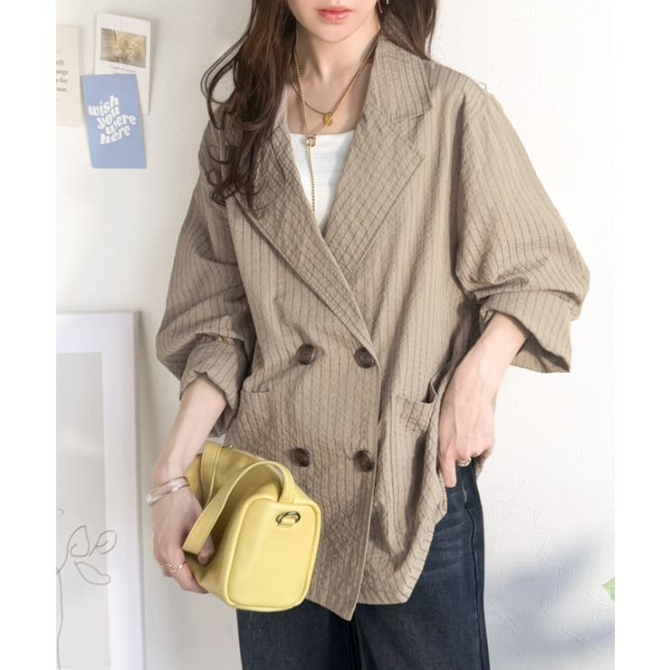 さらっと羽織る、立体の表情。サッカー素材ダブルテーラードジャケット（長袖） | Classical Elf  | 詳細画像33 