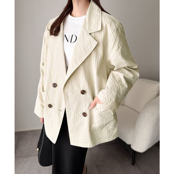 さらっと羽織る、立体の表情。サッカー素材ダブルテーラードジャケット（長袖） | Classical Elf  | 詳細画像4 