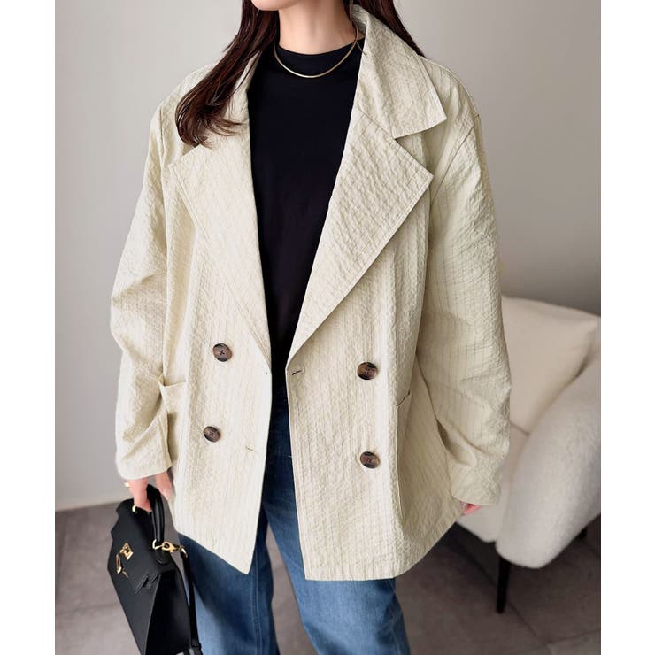 さらっと羽織る、立体の表情。サッカー素材ダブルテーラードジャケット（長袖） | Classical Elf  | 詳細画像6 