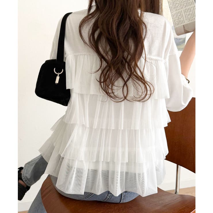 重ねてる風、が今っぽい。ビスチェ風チュールフリルドッキングTシャツ（半袖） | Classical Elf  | 詳細画像6 