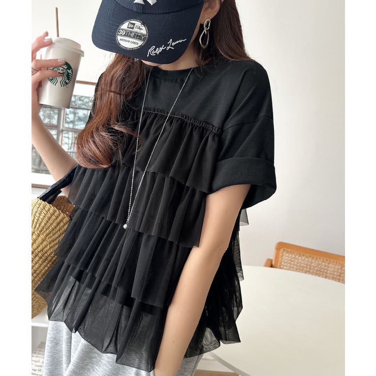 重ねてる風、が今っぽい。ビスチェ風チュールフリルドッキングTシャツ（半袖） | Classical Elf  | 詳細画像15 