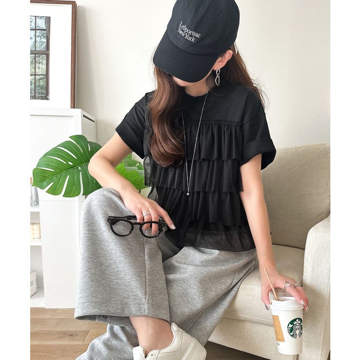 重ねてる風、が今っぽい。ビスチェ風チュールフリルドッキングTシャツ（半袖） | Classical Elf  | 詳細画像21 
