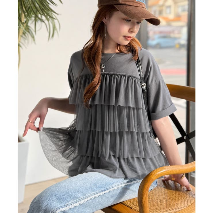 重ねてる風、が今っぽい。ビスチェ風チュールフリルドッキングTシャツ（半袖） | Classical Elf  | 詳細画像22 