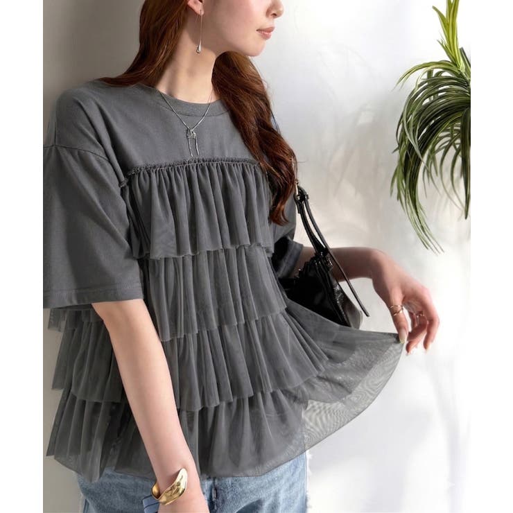 重ねてる風、が今っぽい。ビスチェ風チュールフリルドッキングTシャツ（半袖） | Classical Elf  | 詳細画像23 
