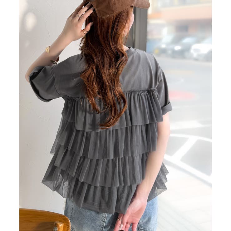重ねてる風、が今っぽい。ビスチェ風チュールフリルドッキングTシャツ（半袖） | Classical Elf  | 詳細画像27 