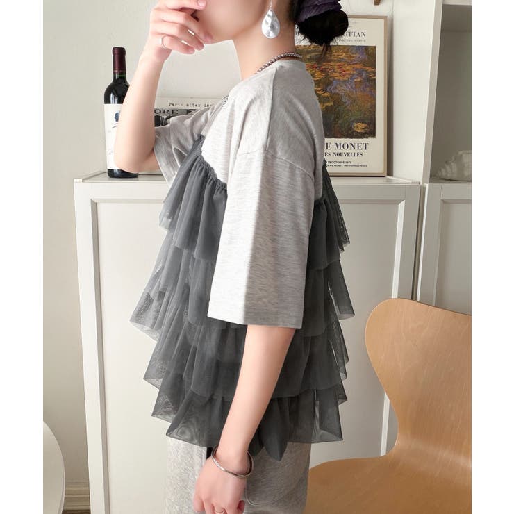 重ねてる風、が今っぽい。ビスチェ風チュールフリルドッキングTシャツ（半袖） | Classical Elf  | 詳細画像31 
