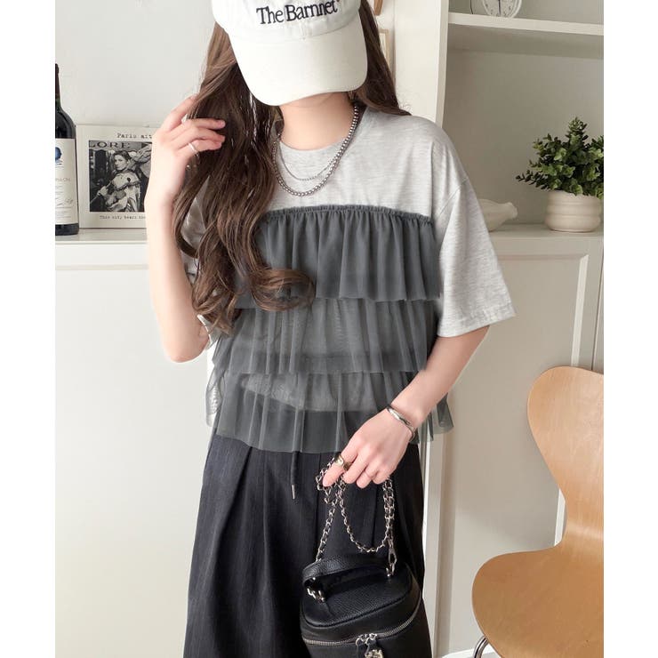 重ねてる風、が今っぽい。ビスチェ風チュールフリルドッキングTシャツ（半袖） | Classical Elf  | 詳細画像32 