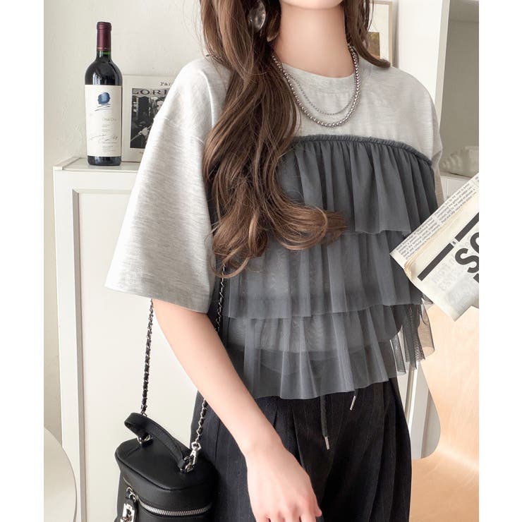 重ねてる風、が今っぽい。ビスチェ風チュールフリルドッキングTシャツ（半袖） | Classical Elf  | 詳細画像34 