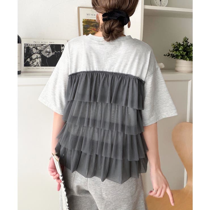 重ねてる風、が今っぽい。ビスチェ風チュールフリルドッキングTシャツ（半袖） | Classical Elf  | 詳細画像36 