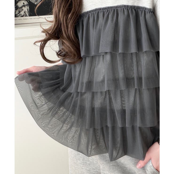 重ねてる風、が今っぽい。ビスチェ風チュールフリルドッキングTシャツ（半袖） | Classical Elf  | 詳細画像37 