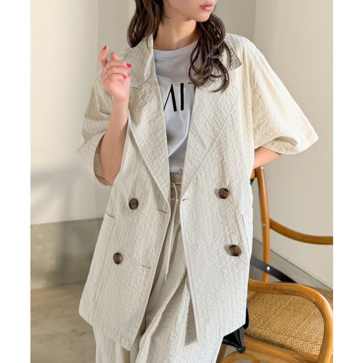 上品なシボ感とストライプ柄が、洗練された都会的な印象に。サッカー素材ダブルテーラ… | Classical Elf  | 詳細画像8 