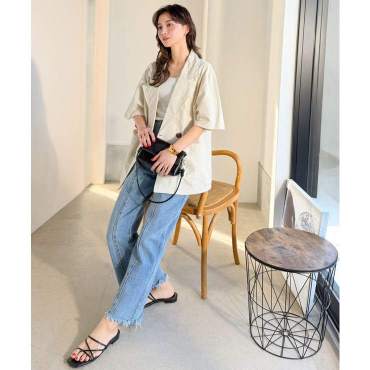 上品なシボ感とストライプ柄が、洗練された都会的な印象に。サッカー素材ダブルテーラ… | Classical Elf  | 詳細画像9 