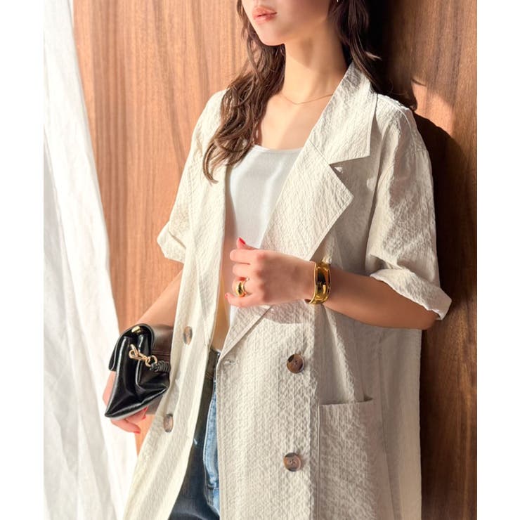 上品なシボ感とストライプ柄が、洗練された都会的な印象に。サッカー素材ダブルテーラ… | Classical Elf  | 詳細画像10 