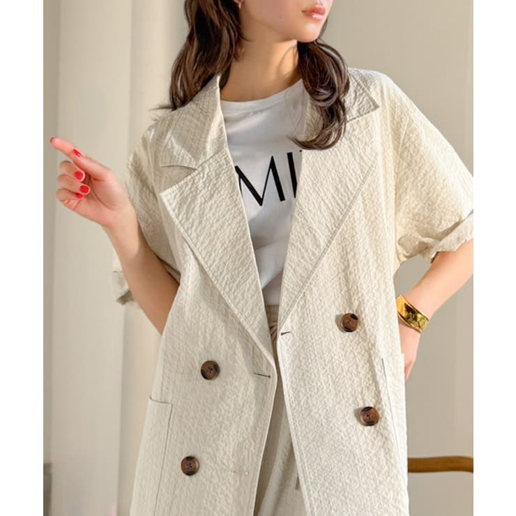 上品なシボ感とストライプ柄が、洗練された都会的な印象に。サッカー素材ダブルテーラ… | Classical Elf  | 詳細画像11 