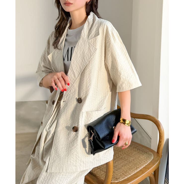 上品なシボ感とストライプ柄が、洗練された都会的な印象に。サッカー素材ダブルテーラ… | Classical Elf  | 詳細画像12 