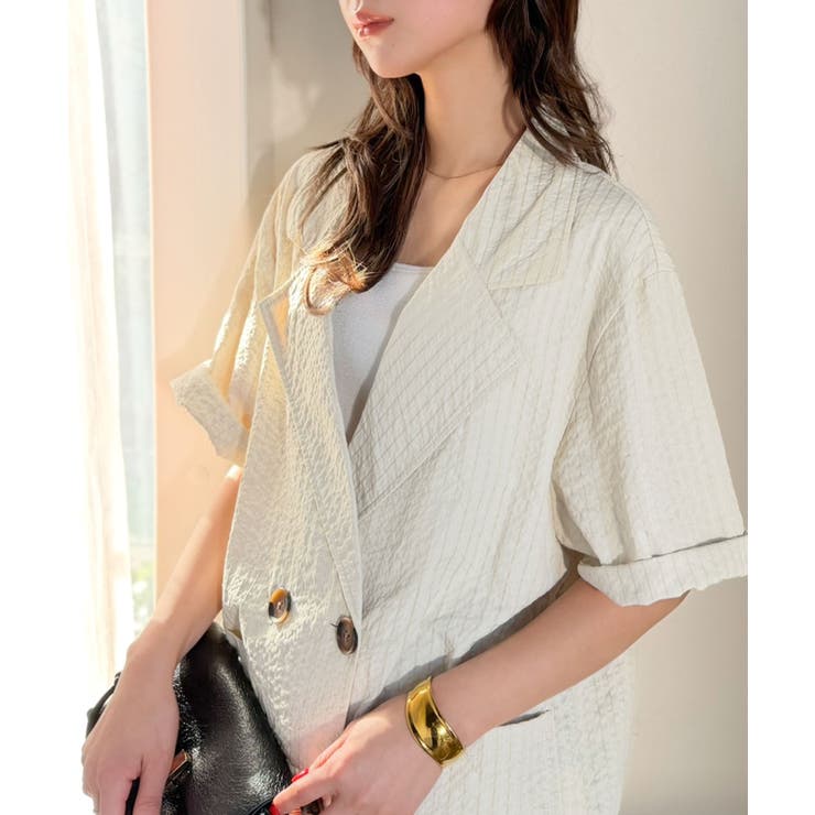 上品なシボ感とストライプ柄が、洗練された都会的な印象に。サッカー素材ダブルテーラ… | Classical Elf  | 詳細画像14 