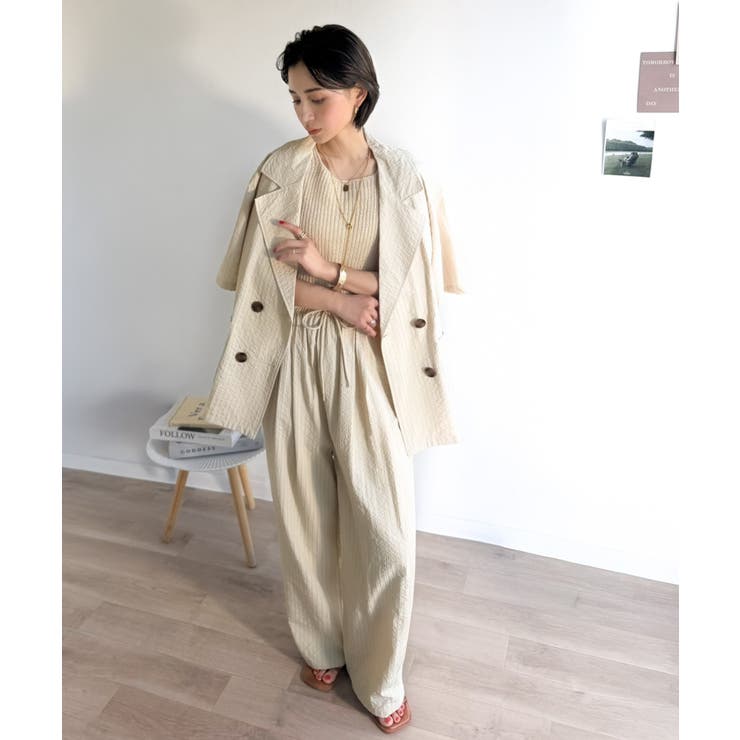 上品なシボ感とストライプ柄が、洗練された都会的な印象に。サッカー素材ダブルテーラ… | Classical Elf  | 詳細画像15 