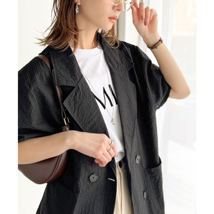 上品なシボ感とストライプ柄が、洗練された都会的な印象に。サッカー素材ダブルテーラ… | Classical Elf  | 詳細画像16 