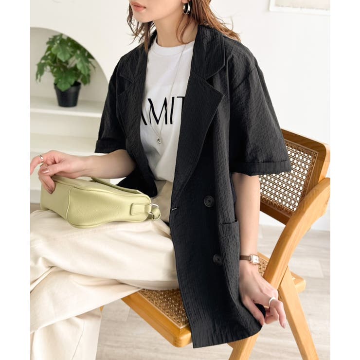 上品なシボ感とストライプ柄が、洗練された都会的な印象に。サッカー素材ダブルテーラ… | Classical Elf  | 詳細画像19 