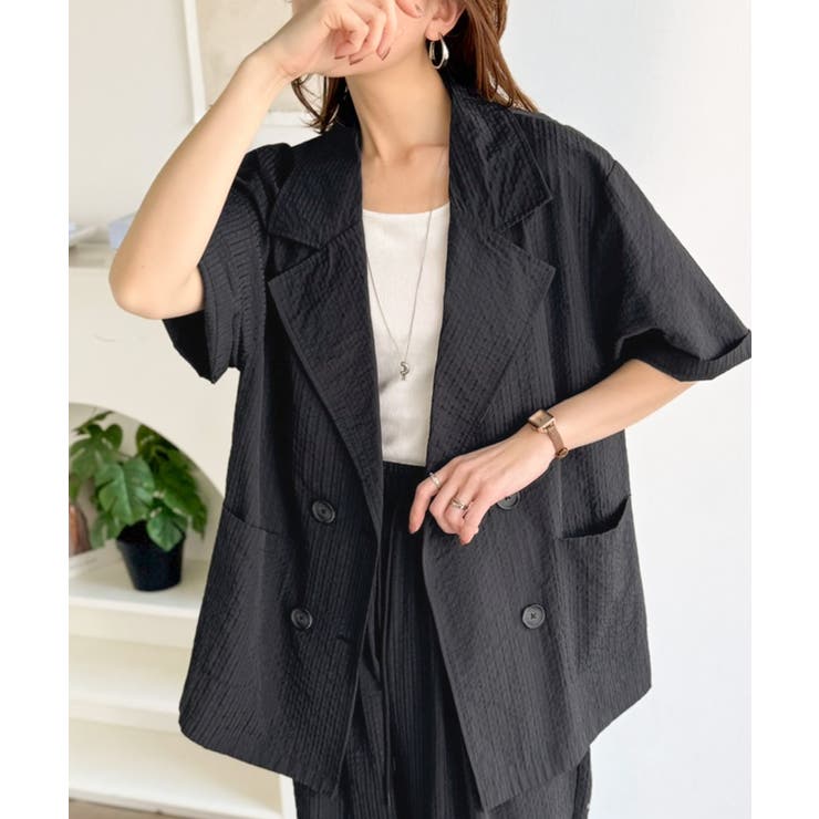 上品なシボ感とストライプ柄が、洗練された都会的な印象に。サッカー素材ダブルテーラ… | Classical Elf  | 詳細画像23 