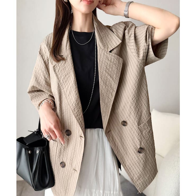 モカ | 上品なシボ感とストライプ柄が、洗練された都会的な印象に。サッカー素材ダブルテーラ… | Classical Elf 