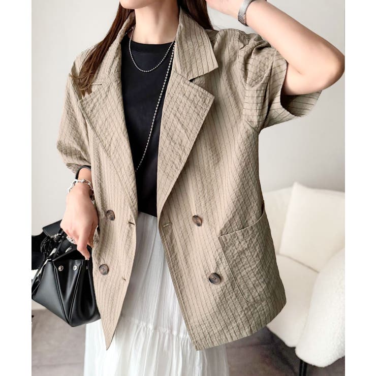 上品なシボ感とストライプ柄が、洗練された都会的な印象に。サッカー素材ダブルテーラ… | Classical Elf  | 詳細画像28 