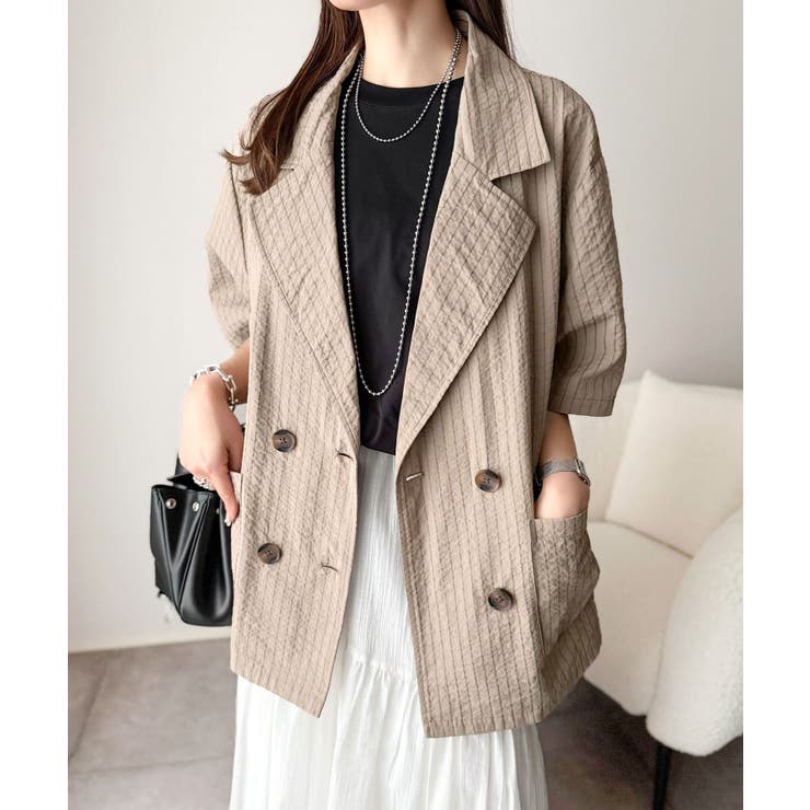 上品なシボ感とストライプ柄が、洗練された都会的な印象に。サッカー素材ダブルテーラ… | Classical Elf  | 詳細画像29 