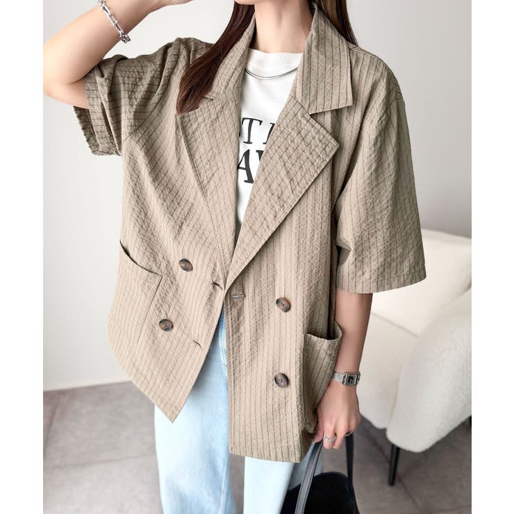 上品なシボ感とストライプ柄が、洗練された都会的な印象に。サッカー素材ダブルテーラ… | Classical Elf  | 詳細画像31 