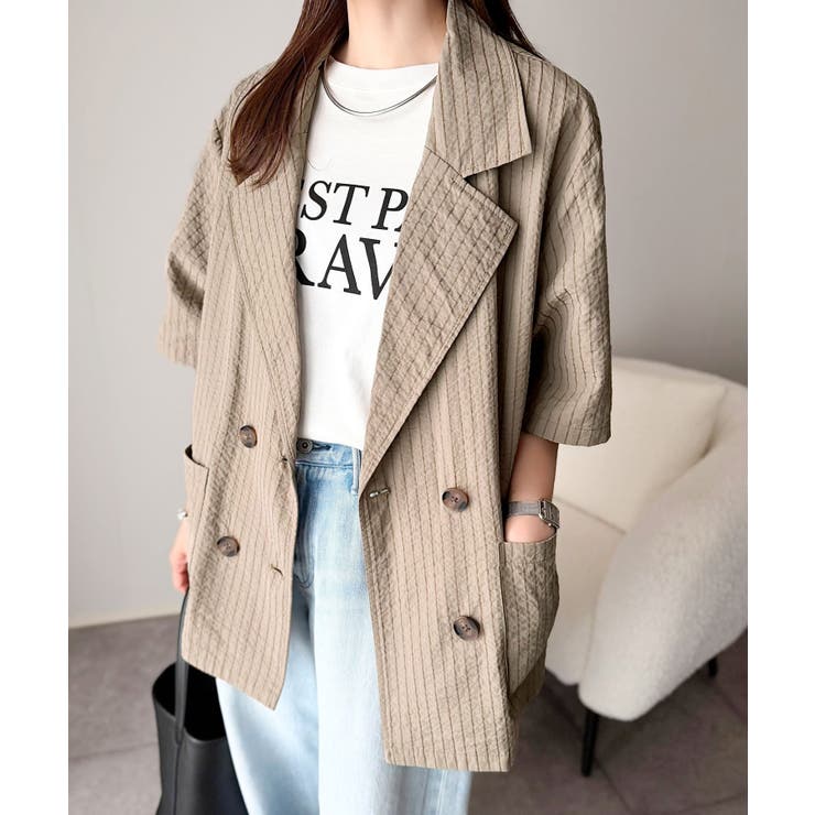 上品なシボ感とストライプ柄が、洗練された都会的な印象に。サッカー素材ダブルテーラ… | Classical Elf  | 詳細画像32 