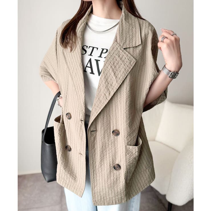 上品なシボ感とストライプ柄が、洗練された都会的な印象に。サッカー素材ダブルテーラ… | Classical Elf  | 詳細画像33 