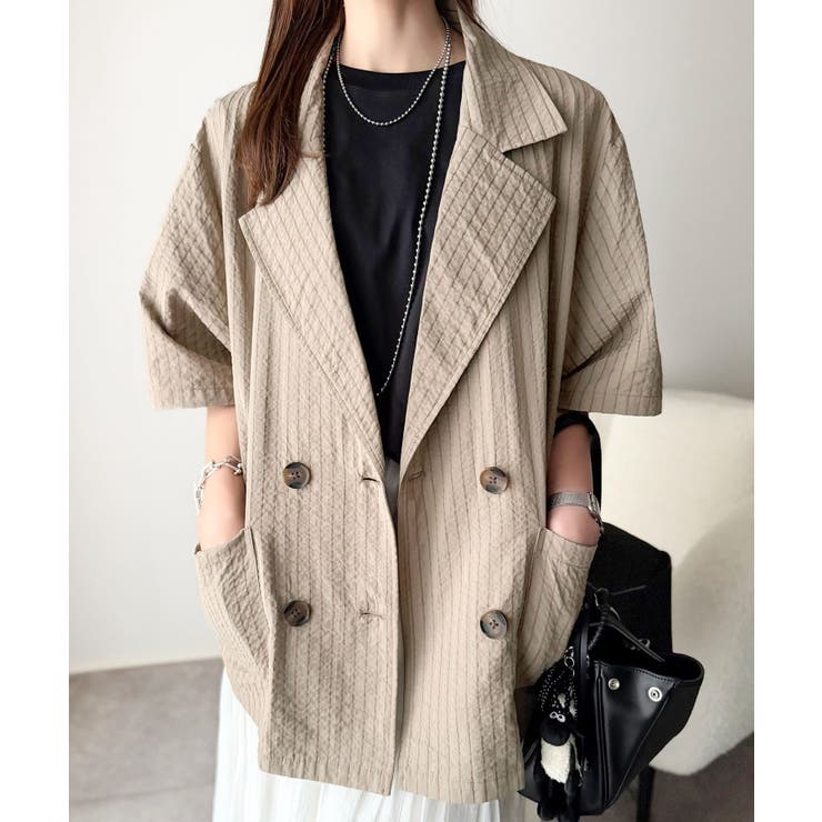 上品なシボ感とストライプ柄が、洗練された都会的な印象に。サッカー素材ダブルテーラ… | Classical Elf  | 詳細画像34 