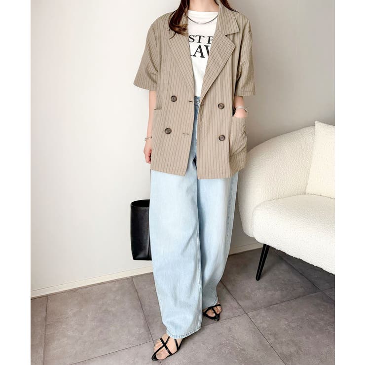 上品なシボ感とストライプ柄が、洗練された都会的な印象に。サッカー素材ダブルテーラ… | Classical Elf  | 詳細画像35 