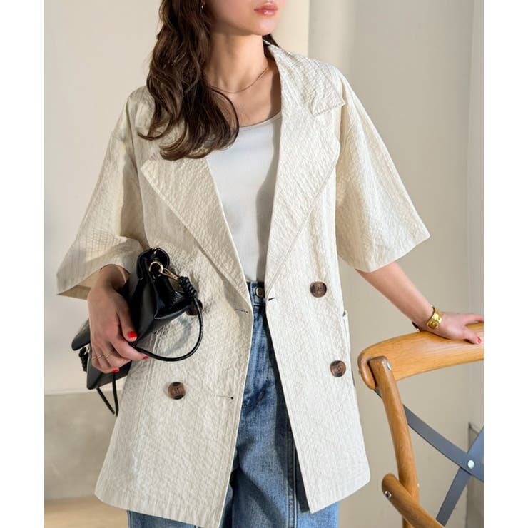 上品なシボ感とストライプ柄が、洗練された都会的な印象に。サッカー素材ダブルテーラ… | Classical Elf  | 詳細画像1 