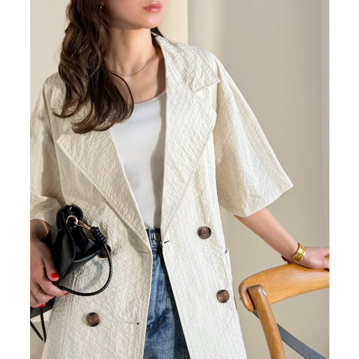 上品なシボ感とストライプ柄が、洗練された都会的な印象に。サッカー素材ダブルテーラ… | Classical Elf  | 詳細画像2 